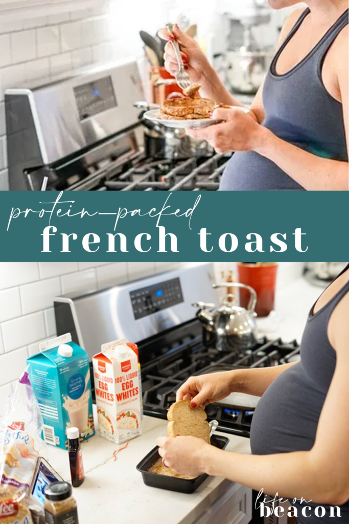 Easy recipe for healthy, protein-packed french toast made with egg whites and skim milk. All of the flavor and a fraction of the calories!