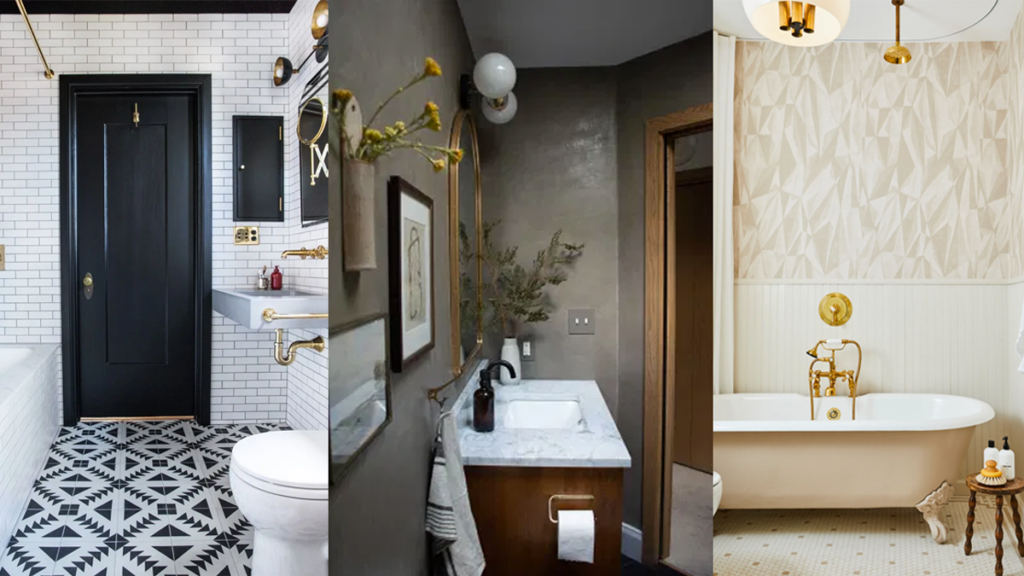 Vintage-look bathroom inspiration with brass hardware